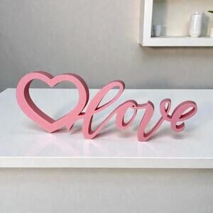 Pink LOVE Heart Tabletop Shelf Sign Small Plastic Modern Valentines Decor Gift